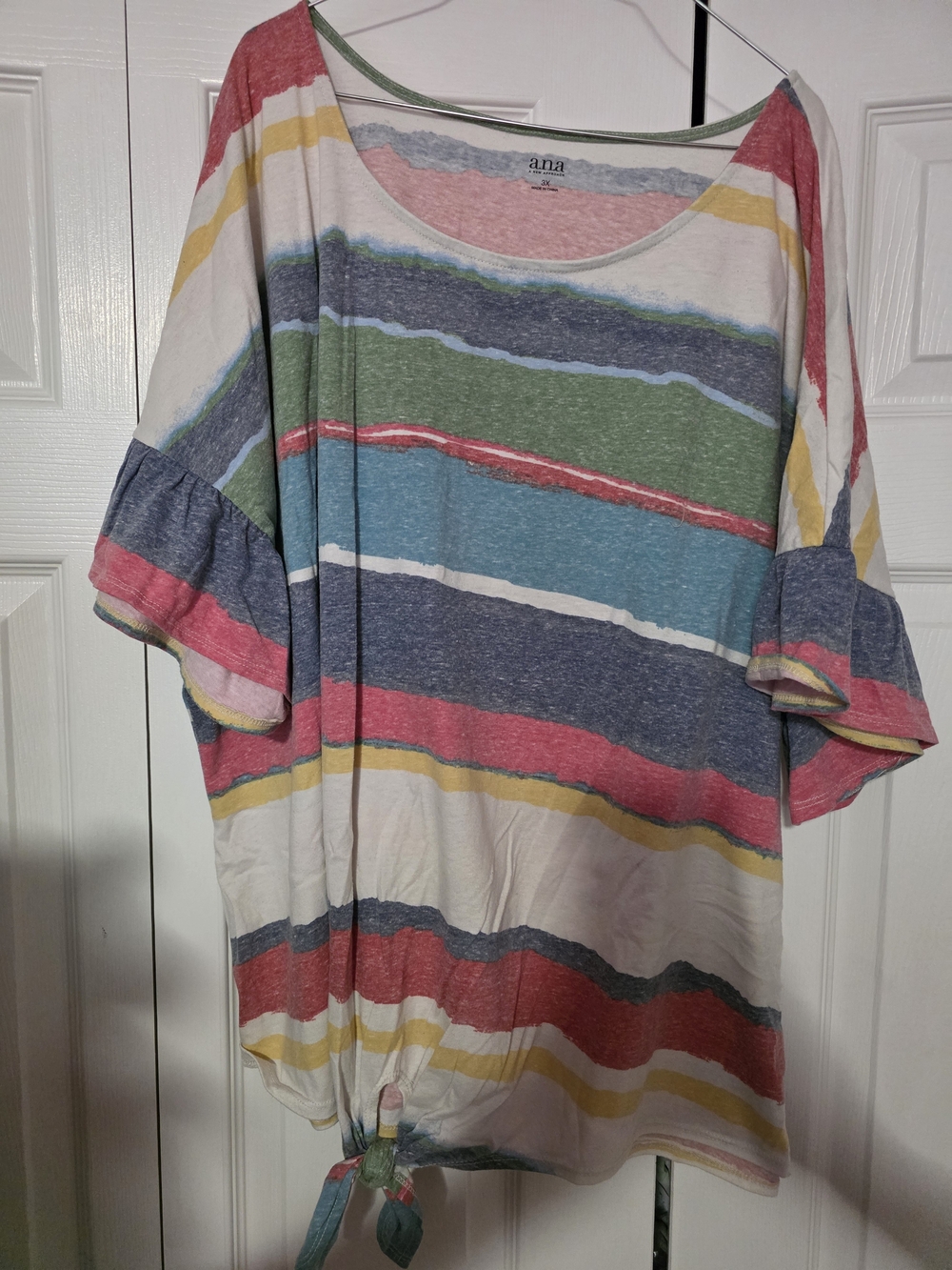 a.n.a Multicolor Striped Tie-Hem Tunic — Pink, Blue, Green, Yellow, White